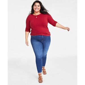 On 34th Plus Size Brick Red Ribbed Long-Sleeve T-Shirt NWT